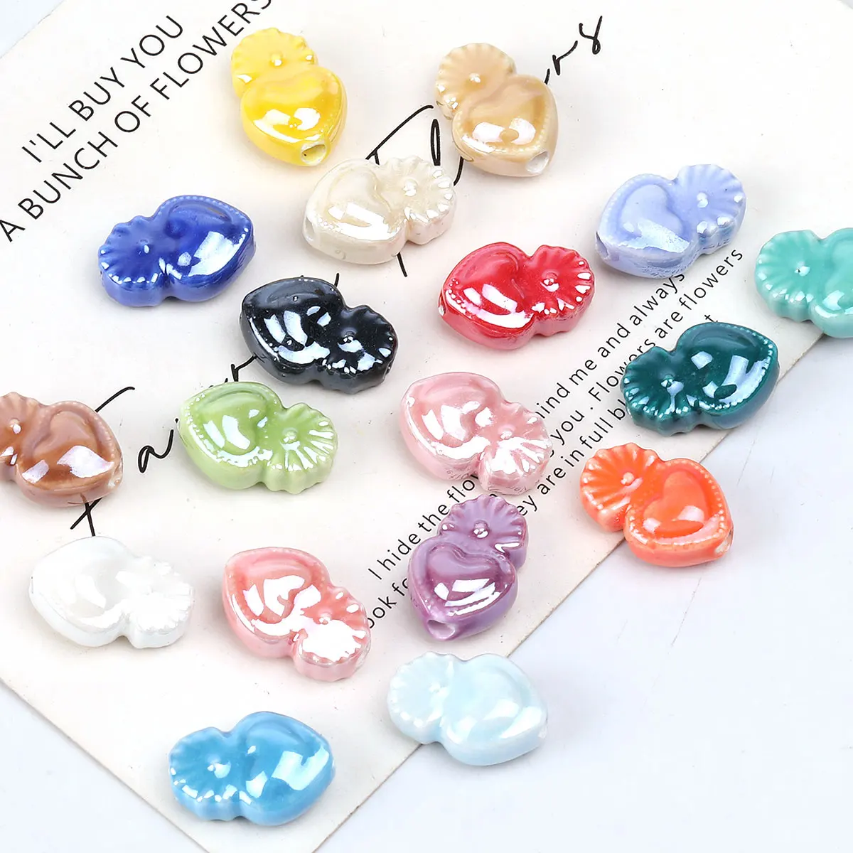 5pcs/10pcs/20pcs Random Color Mix Heart Shape Ceramic Beads Charm Loose Spacer Beads For Jewelry Making Diy Necklace Decoration 