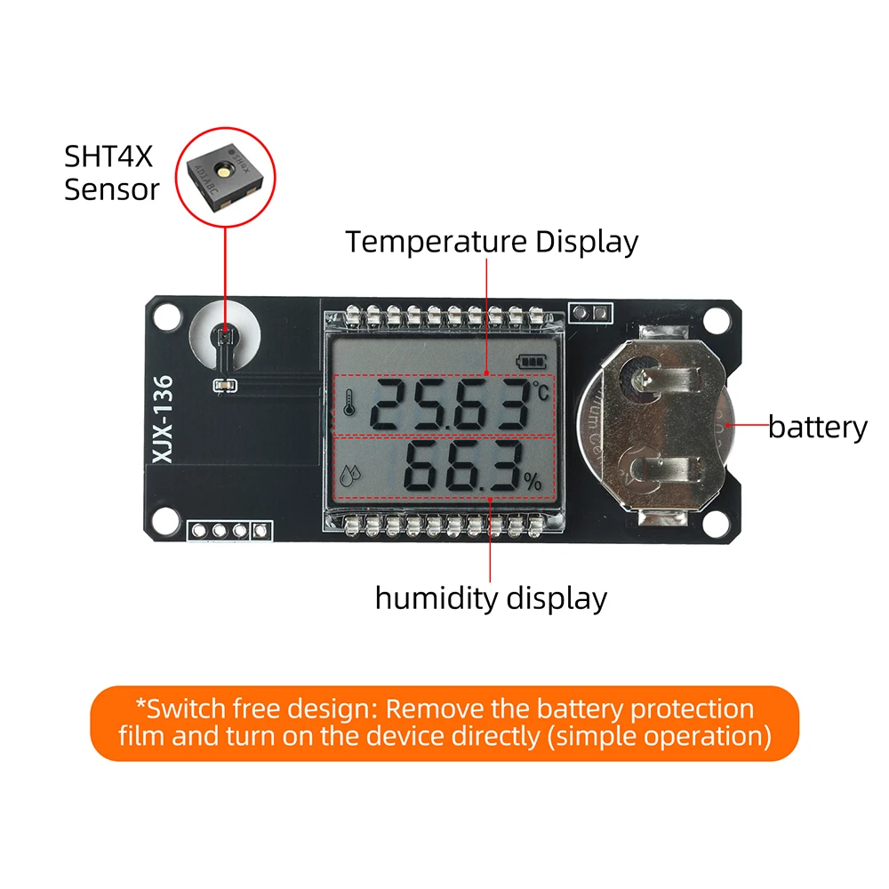 SHT40 Digital Temperature Humidity Detector Module Low Power Consumption With Bracket CR2032 Battery For Tea Cabinet Wine
