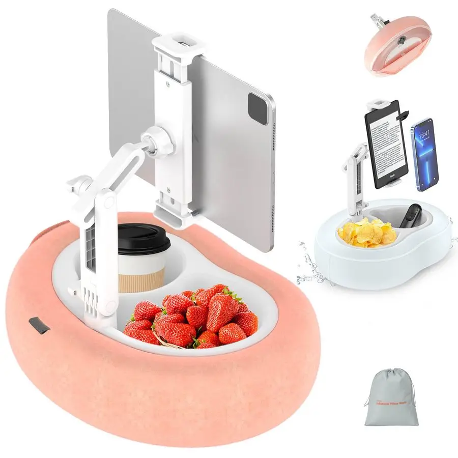 Waterproof Tablet Kindle Pillow Stand for Bed Couch Bathtub Pool Lounger, Portable Inflatable Kindle Holder with Detachable Fabr