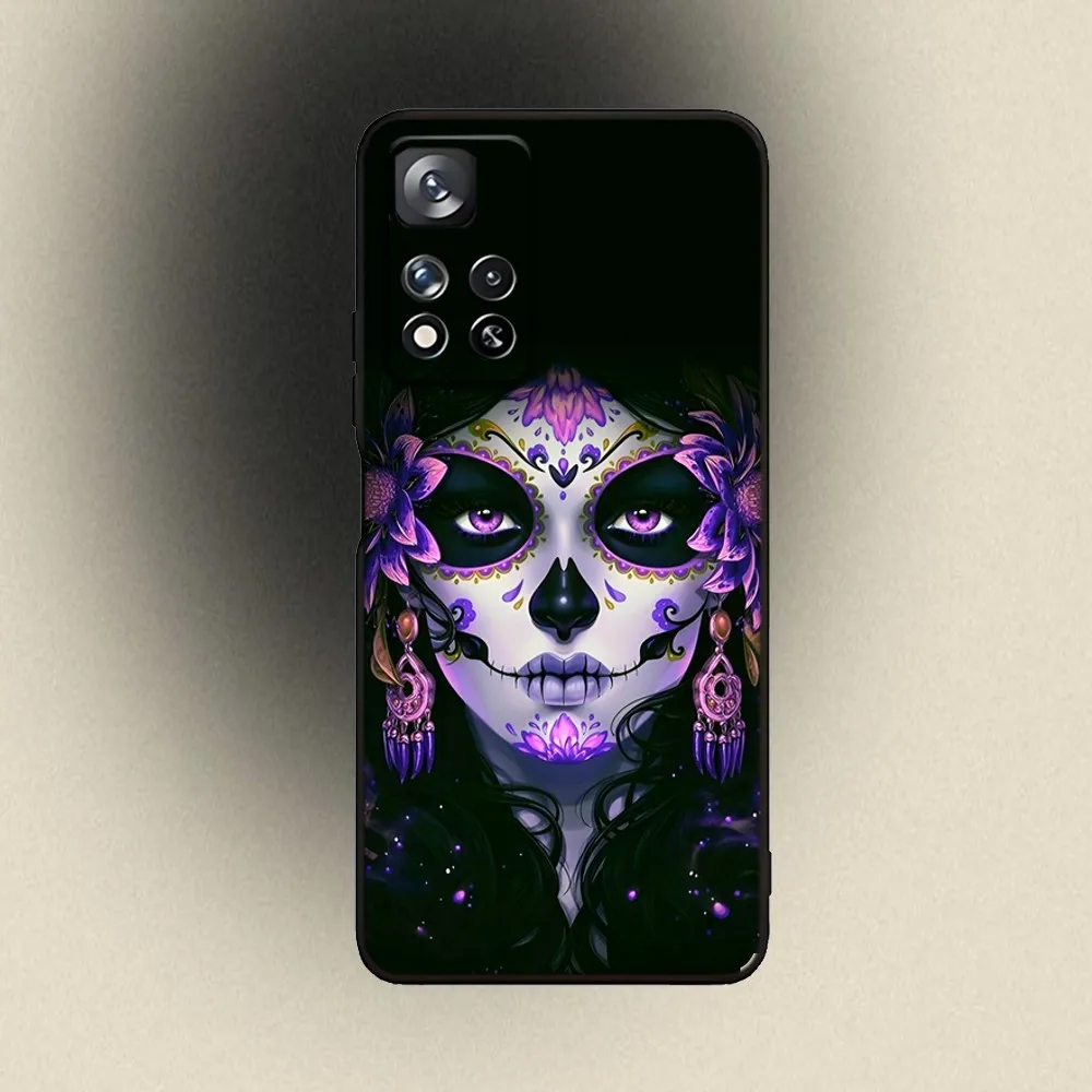 Mexican Catrina Skull Girl Phone Case For Samsung Galaxy A20,A21s,A22,A31,A32,A52,A53,A72,73,A80,A91 Soft Black Cover