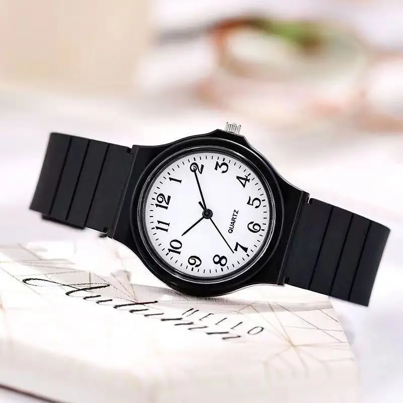 MAYZHISU Small Black Watch Exam Simple Quartz Watch for Women Student Silicone Strap Minimalist Bracelet Wristwatch