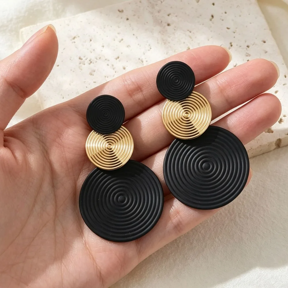 European American Style Solid Round Disc Earrings for Women Minimalist Niche Geometric Drop Dangle Ear Jewelry