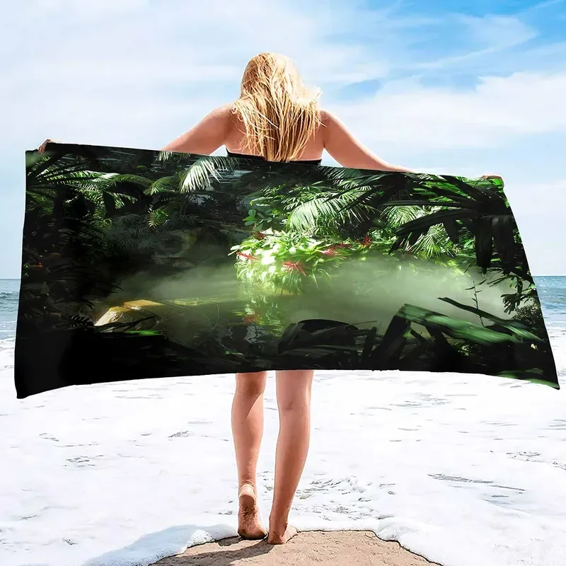 Jungle Rainforest Beach Towel Microfiber Woodland Forest Natural Scenery Bath Towel Green Weed Plant Leaves Tree Branches Towels