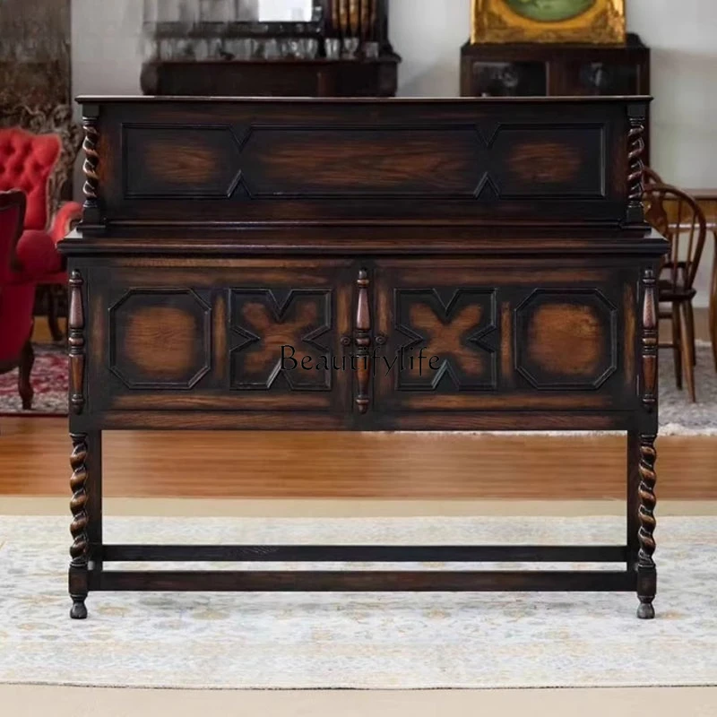 

*American solid wood table against the wall enters the entrance, French living room dining side decorative cabinet