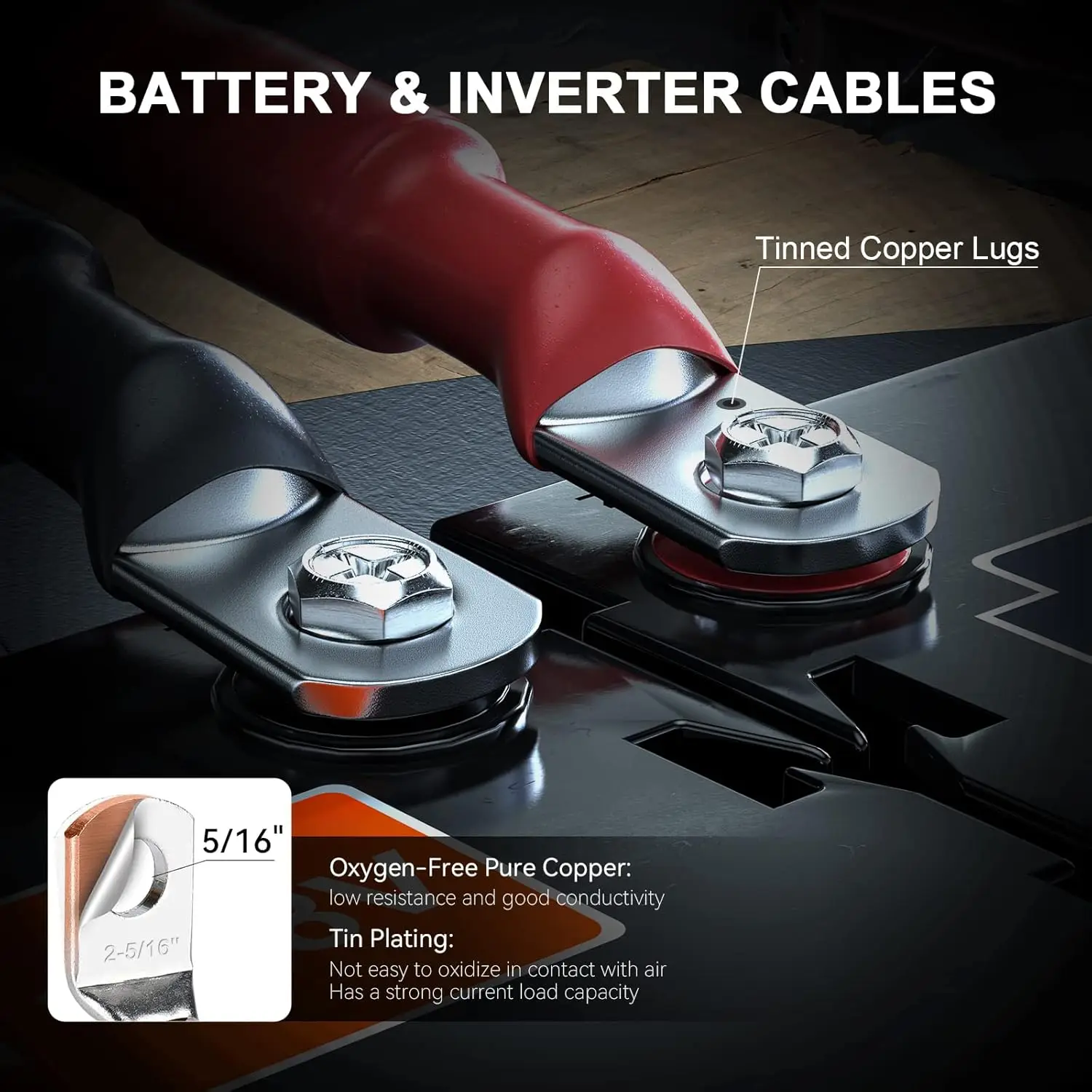 US Stock 2 AWG Flexible Batteries Cable with 5/16