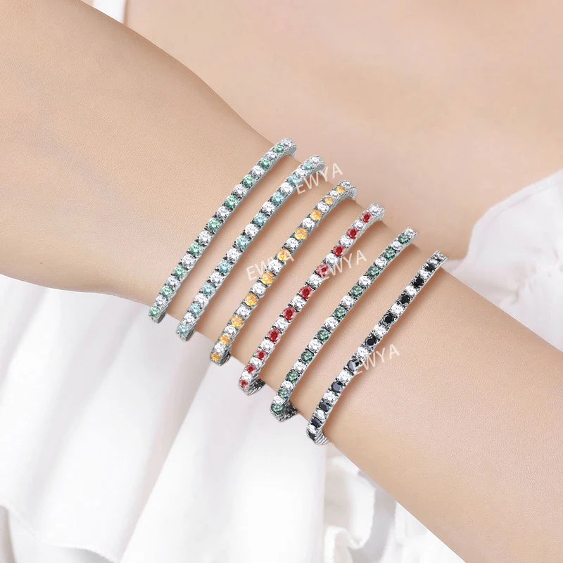 EWYA Full 3/4/5/6.5MM D Color Blue Green White Moissanite Tennis Bracelet for Men Women S925 Silver All Diamond Link Bracelets