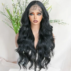 X-TRESS Black Color Synthetic Wigs Free Part 13x6 Lace Front Wig Pre-Plucked 26 inch Long Boby Wave Wig for Women Fashion Daily