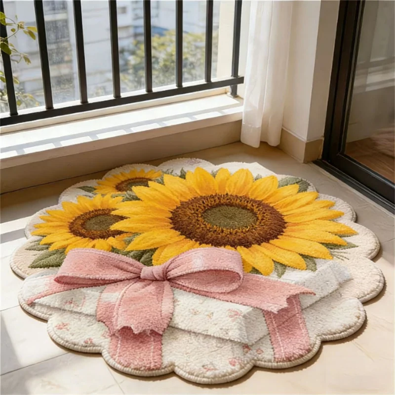 50x50cm Alien Flower Pattern Sherpa Look Floor Mat Absorbent Wear-Resistant Home Rug for Living Room Bathroom Bedroom
