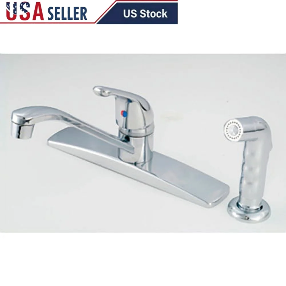 

Хромированный кухонный смеситель, однорычажный распылитель, 8-дюймовый металлический смеситель для раковины, 48-дюймовый шланг, контроль горячей и холодной воды, установка с 4 отверстиями