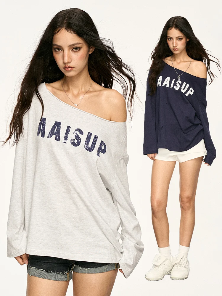 

Aaisup American Sle Hot Girl oulder Bared Long Sve T irt Women's Faion Casual Loose Fit Printed Top for Autumn
