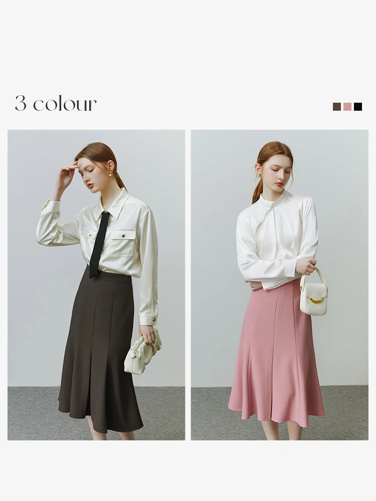 FSLE Elegant Style Fishtail Skirt Women Autumn Winter New Temperament Ladies High Waist Slim Thin Office Lady Necessary Skirt