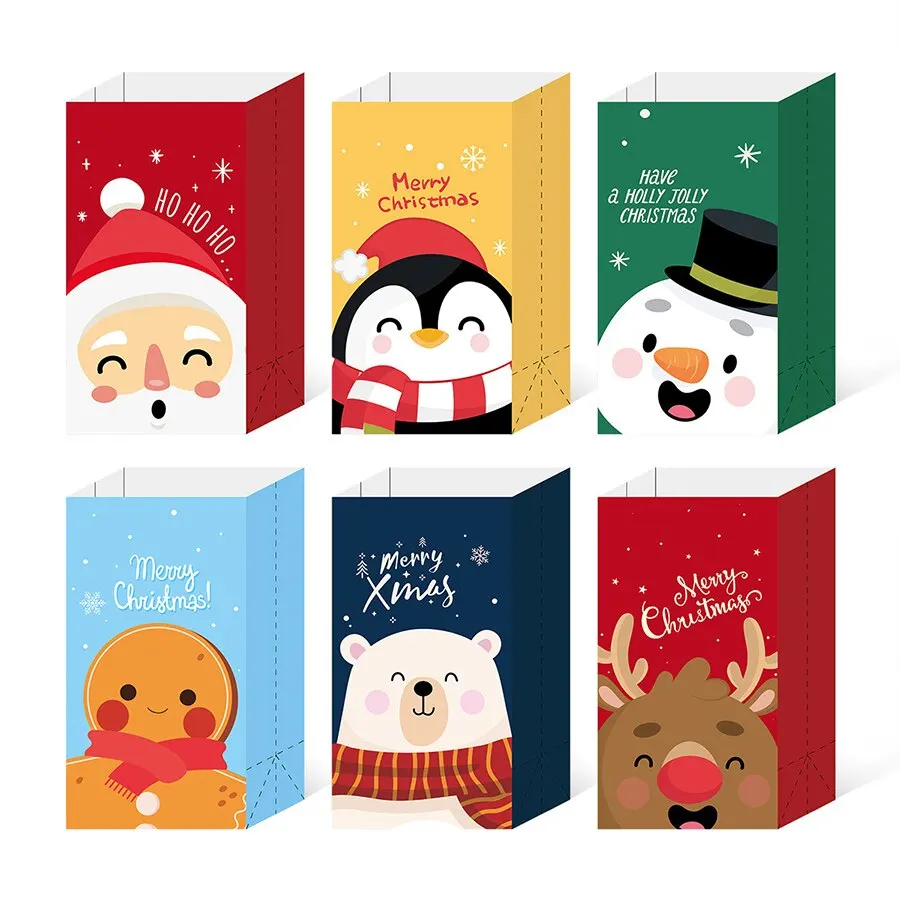 12Pcs Candy Cookie Bag Santa Claus Snowman Christmas Gift Packing Bags Xmas Navidad New Year Party Decor Supplies