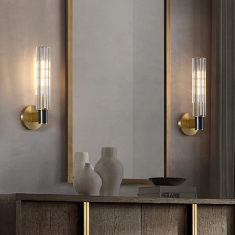 Clear Crystal LED Wall Sconces Brass For Parlor Dining Bedroom Wall Lights E14 Bulb Modern Lamp Indoor Deco