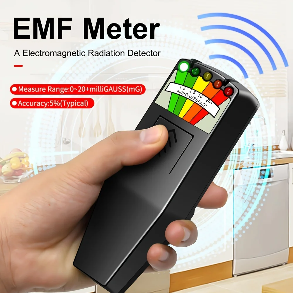 

5 LED EMF Meter/Electromagnetic Radiation Detector | Measures 0-3 Milli Gauss with LCD, Battery Not Included