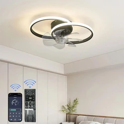 2 in 1 Modern Smart Ceiling Fan Bedroom Ceiling Fan With Light And Control Living Room Restaurant Decor Dimmable LED Ceiling Fan