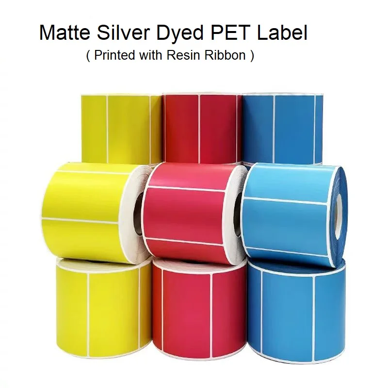 Dyed matte silver label Self-adhesive thermal transfer matte silver PET barcode label paper tear resistant color printing