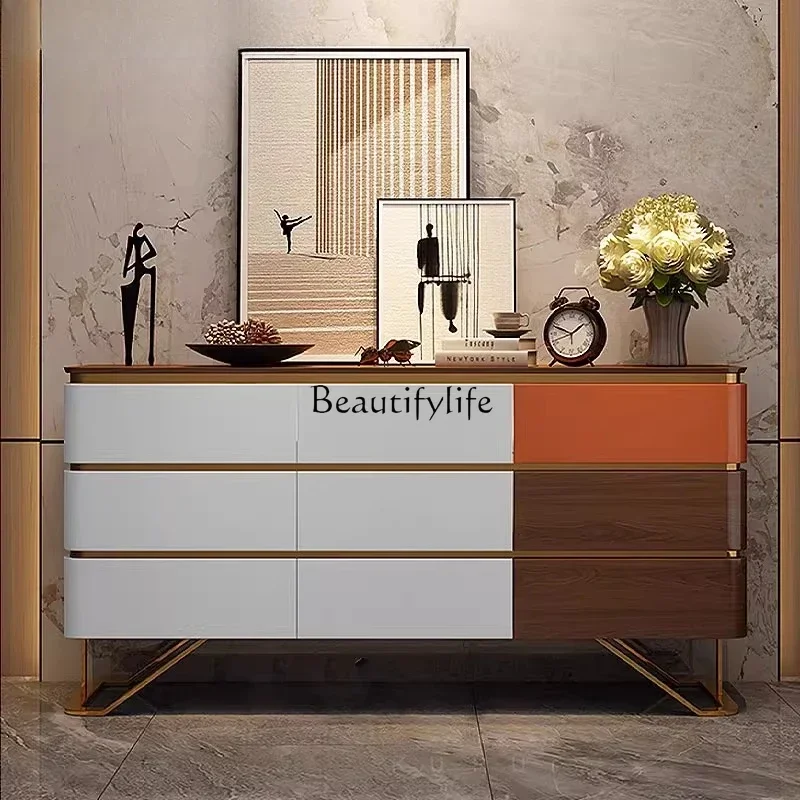 

01Medieval solid wood dining side cabinet Italian light luxury entrance cabinet locker