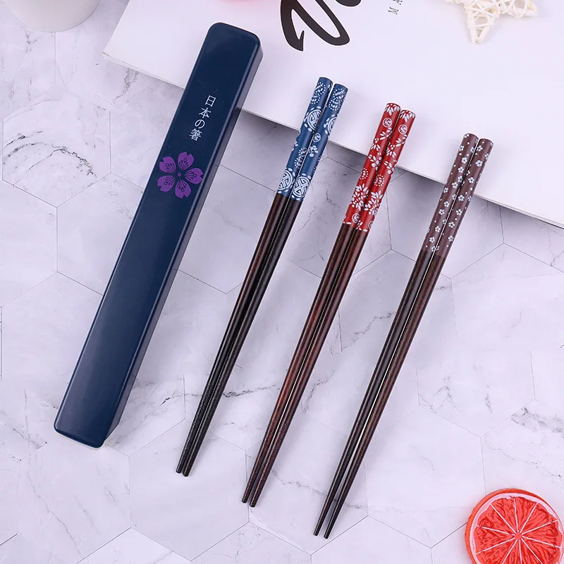 Japanese Chopsticks Natural Ironwood Handmade Value Gift Sushi Chinese Food Reusable Portable Travel Tableware with Box Set