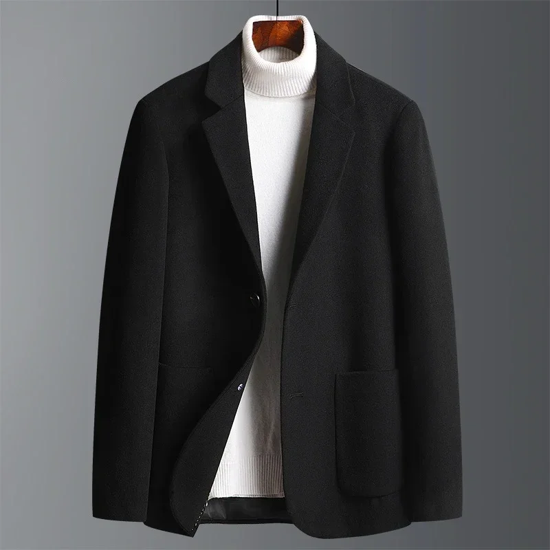 Men Black Suit High Quality Winter Woolen Suit Blazer Casual Wool Suit Jacket Oversize Overcoat Male Button Up Top Windbreaker