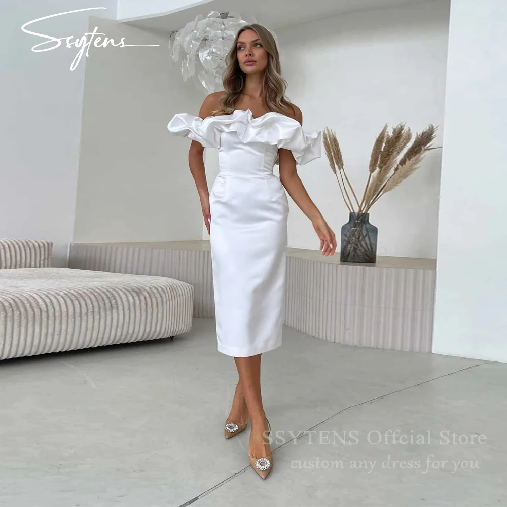 SSYTENS Ankle Length Off the Shoulder Wedding Dresses Elegant Stain Charming Bridal Prom Gowns Engagement Occasion Bride Dress