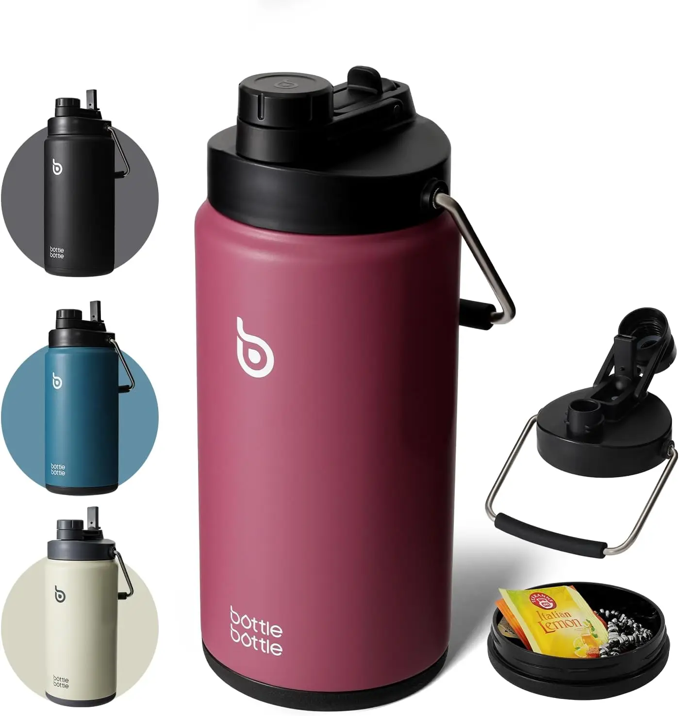 

Изолированная бутылка для воды на 64 унции с соломинкой и крышкой двойного назначения, кувшин для воды в полугалон, вакуумная нержавеющая сталь для тренировок