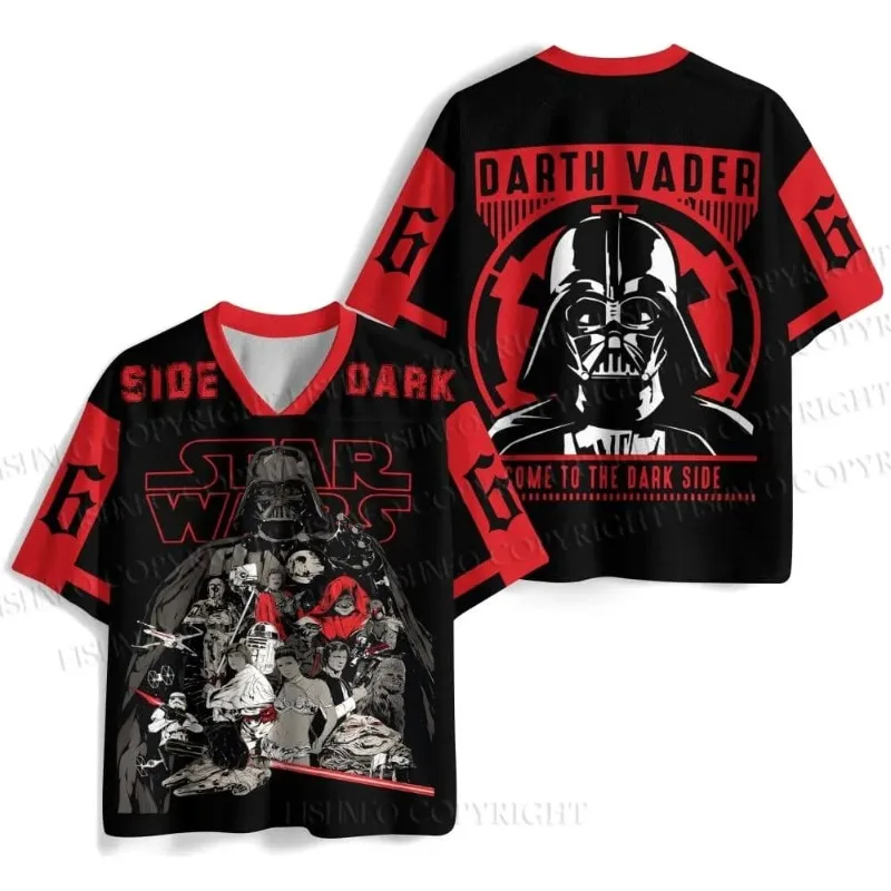 Camiseta con gráfico de personajes de Star Wars, estampado de Darth Vader, ropa deportiva holgada unisex con cuello en V, ropa informal de calle, camisetas de manga corta para la familia