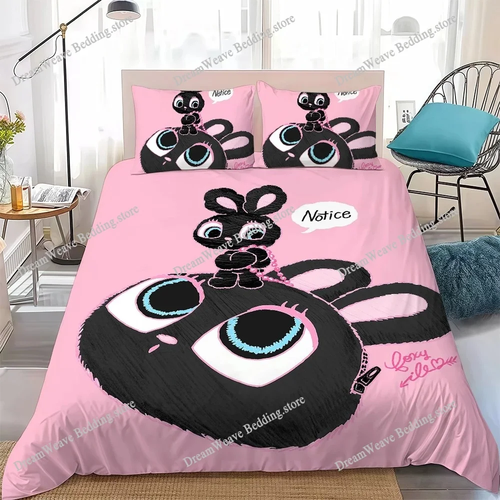 F-Foxy illustrations Kawaii Bunny Duvet Cover Set Home Style Bedding Soft Laundry Cotton Bed Student Dormitory Gift