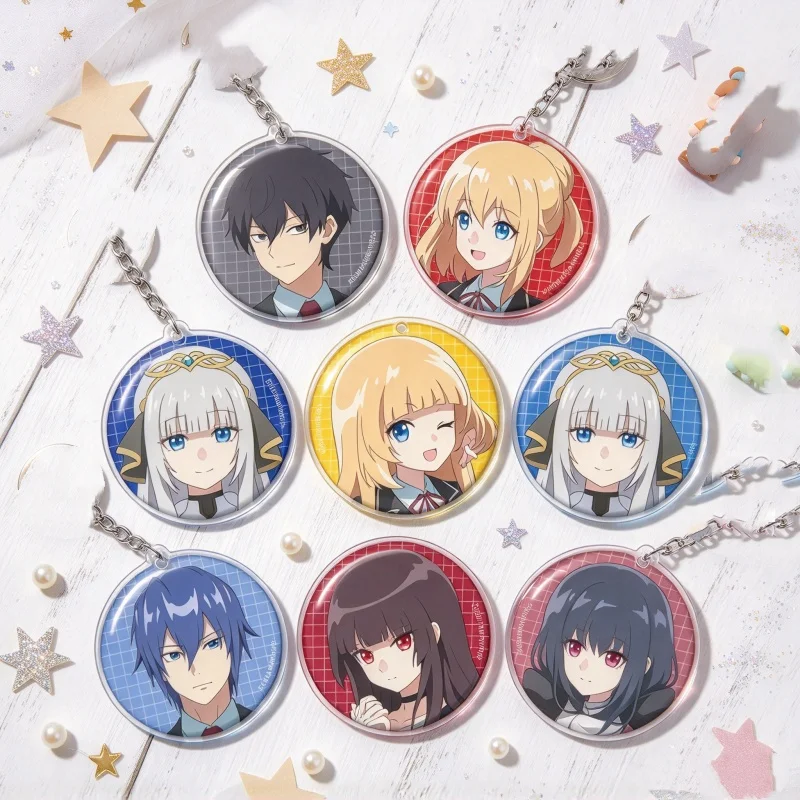 Anime Trapped in a Dating Sim Circle Acrylic Pendant Keychain Leon Fou Bartfort,Olivia,Marie Fou Lafan 6CM Bag Decorations Gifts