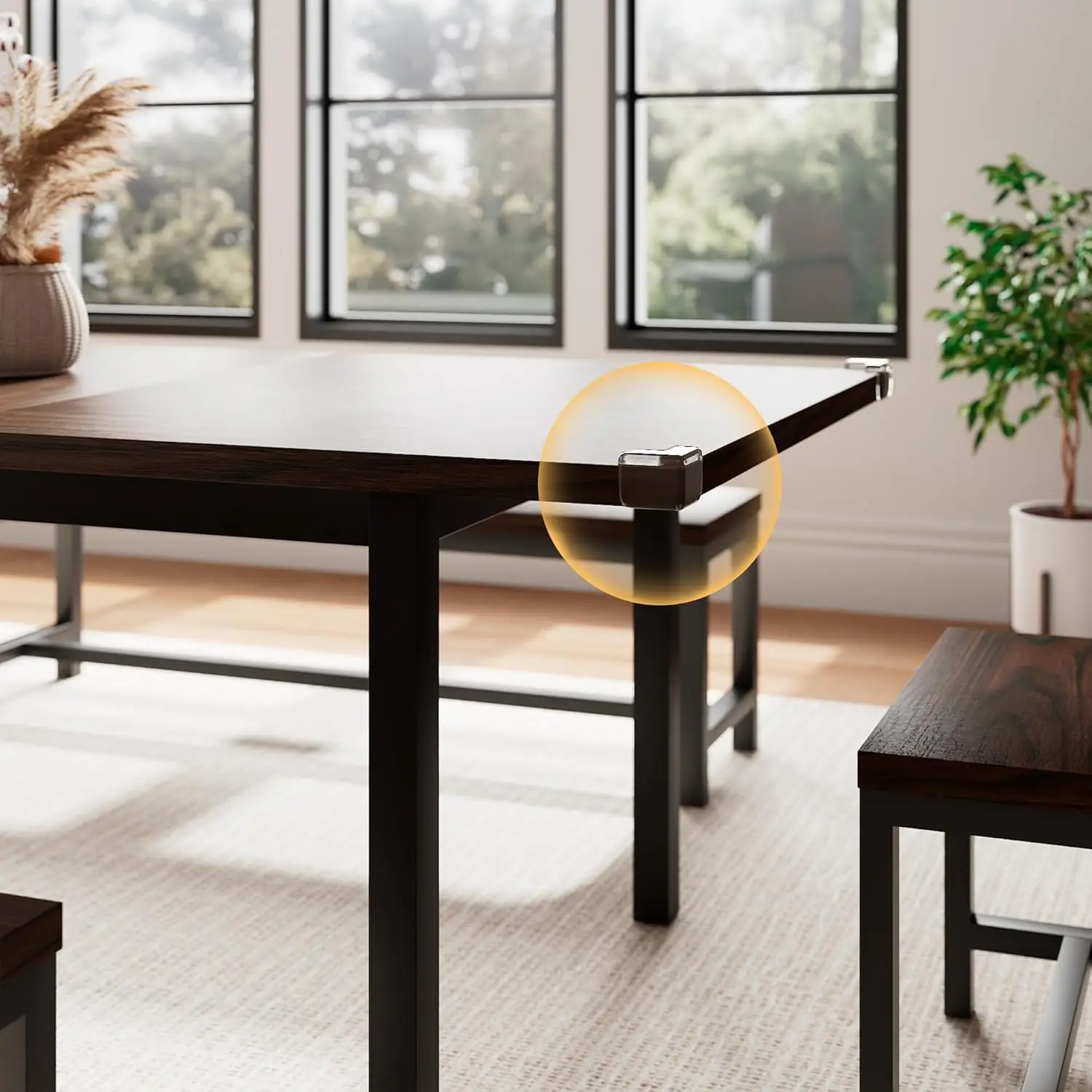 5 Pieces Dining Room Table Set for 4-6, with 2 Benches & 2 Stools, Small Dining Table Set with Metal Frame & MDF Board