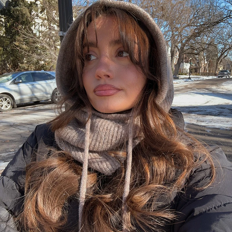 Cagoule tricotée casquettes hiver Bonnet bonnets chapeau chaud épais coréen casquettes à capuche rétro extérieur cou col accessoires tricoté chapeau