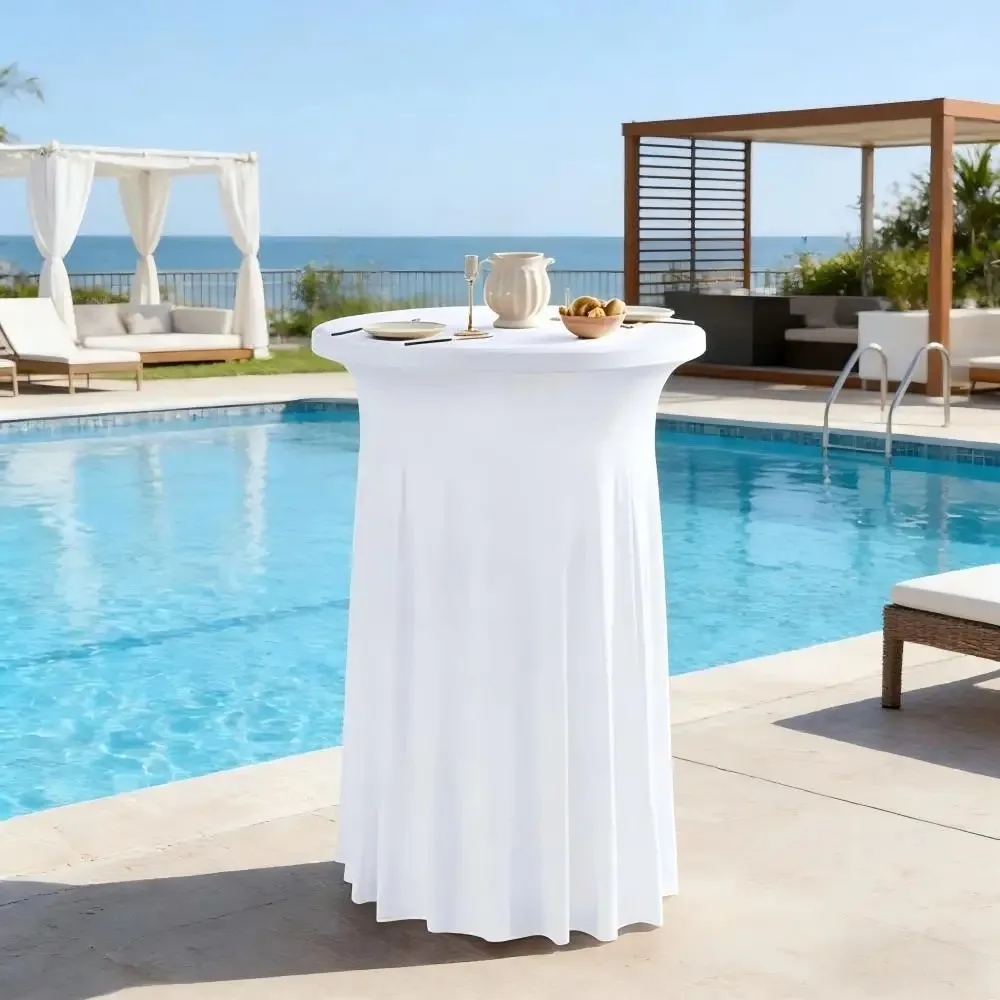Solid Color Height Stretch Round Tablecloth Elastic Decorative Conference Table Skirt Dustproof Long Drape Bar Table Cover