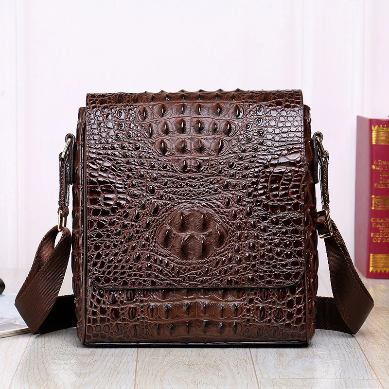 2023 New Alligator Cow Genuine Leather Men Crossbody Bag Casual Business Leather Men\'s Messenger Vintage Shoulder Handbags Bags