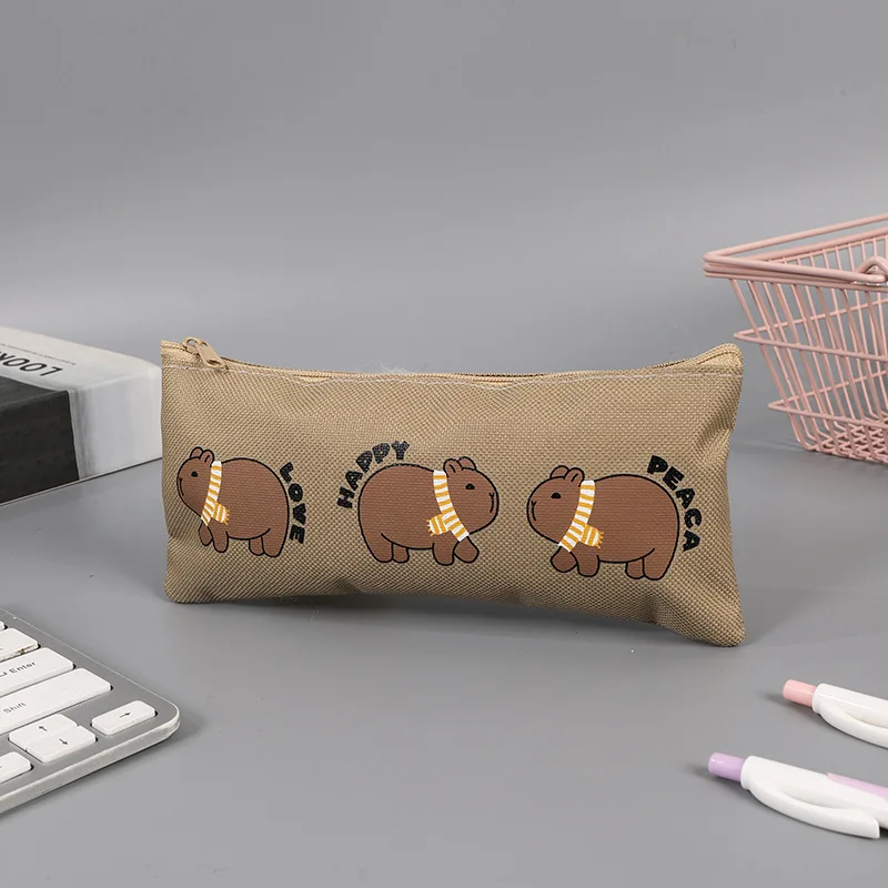 Cute Capybara Oxford Cloth Pencil Case for Students Multi-Functional Large Capacity Stationery Box Stationery Organizer Pen Bag