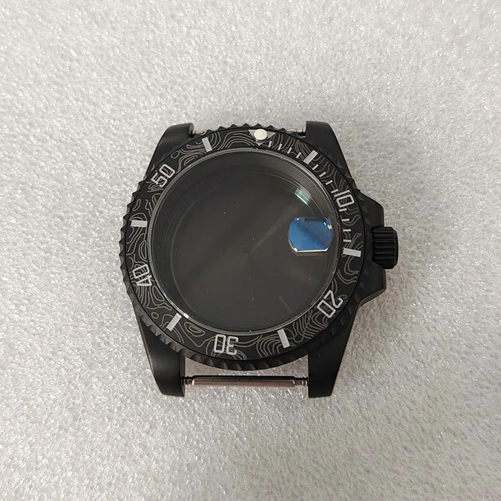 

40mm Black Frosted Watch Case Flat/Magnifier Sapphire Glass Shell Watch Accessories for NH35 NH36 Movement