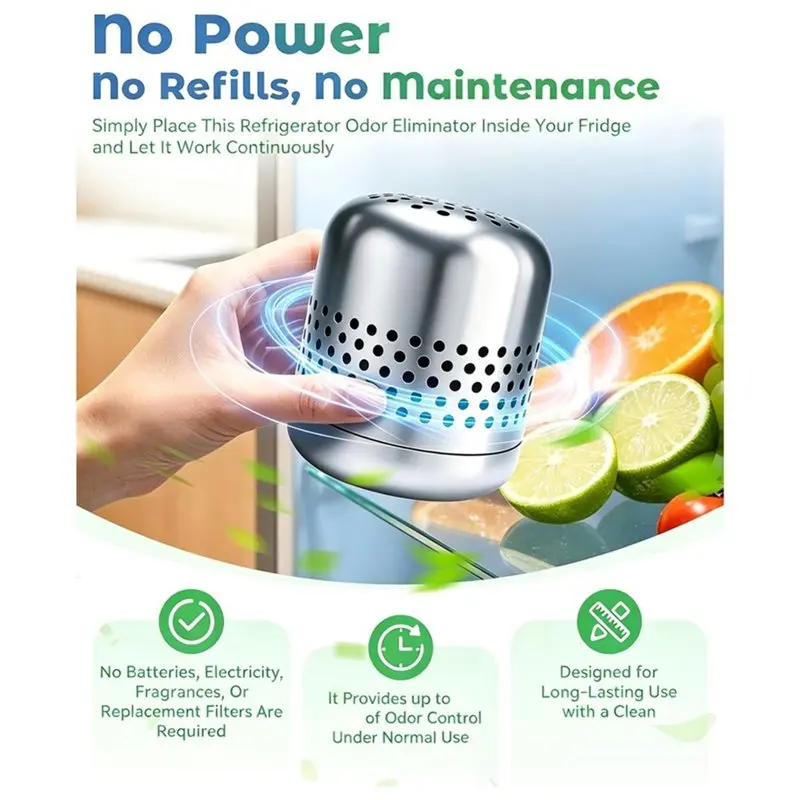 PHFU-Stainless Steel Refrigerator Deodorizer,Nano-Catalytic Technology, Compact Storage Design, Extends The Life Of Groceries