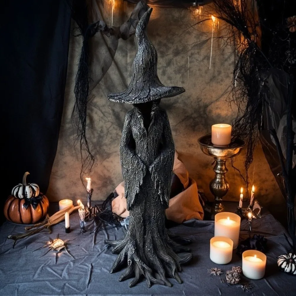 

Retro Style Halloween Witch Statue Black Resin Ghost Witch Sculpture Gothic Handmade Witch Figurine Gifts Book Shelf Display