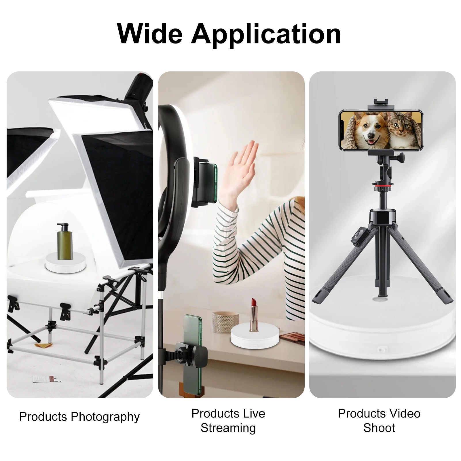 

Моторизованная вращающаяся подставка для демонстрации товаров с LED-подсветкой 360° ° Вращающийся электрический поворотный стол для фотосъемки и демонстрации товаров, для прямых видеотрансляций