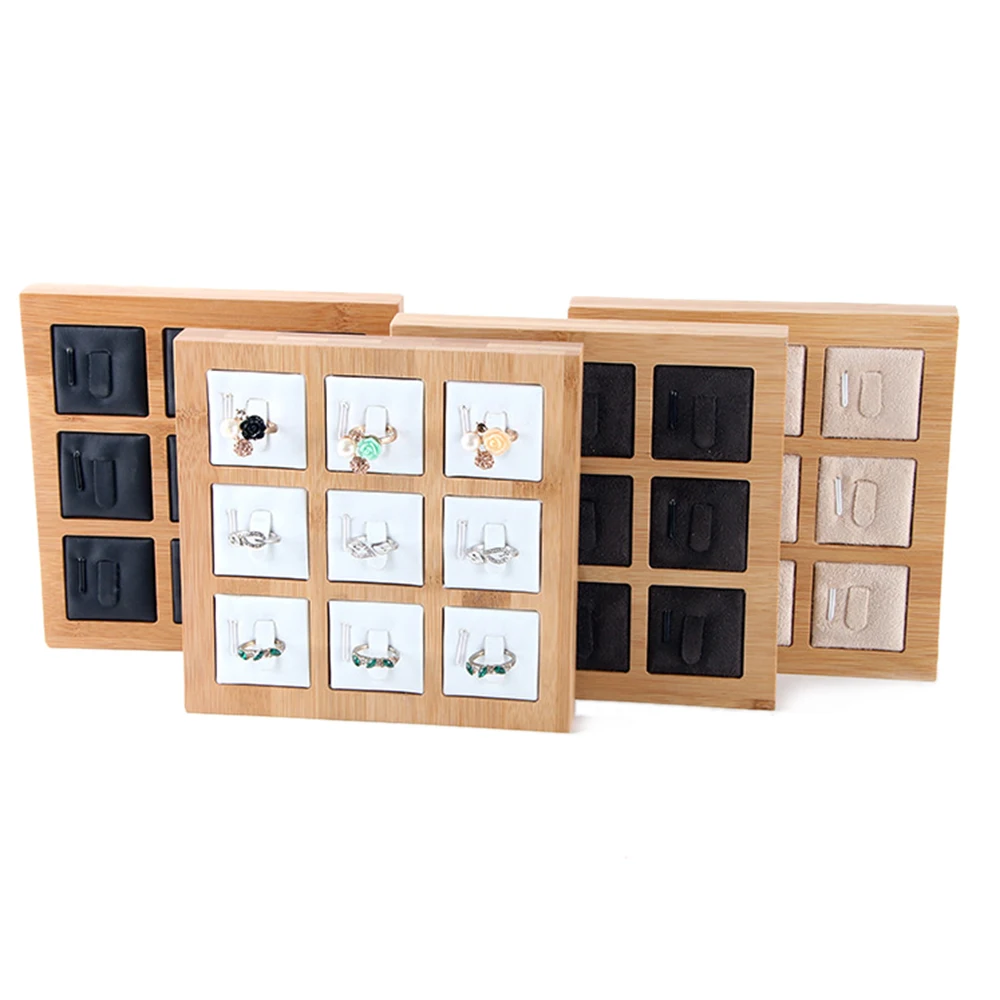 9 Grids Bamboo Jewelry Display Ring Display Stand Holder Jewelry Showcase Organizer Jewelry Organizer for Window Display