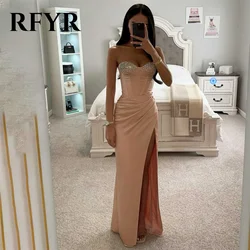 RFYR Pink Prom Dress Sleeveless Sweetheart Satin Evening Dress Sequins Trumpet Party Dress with High Slit Pleats فساتين سهرة