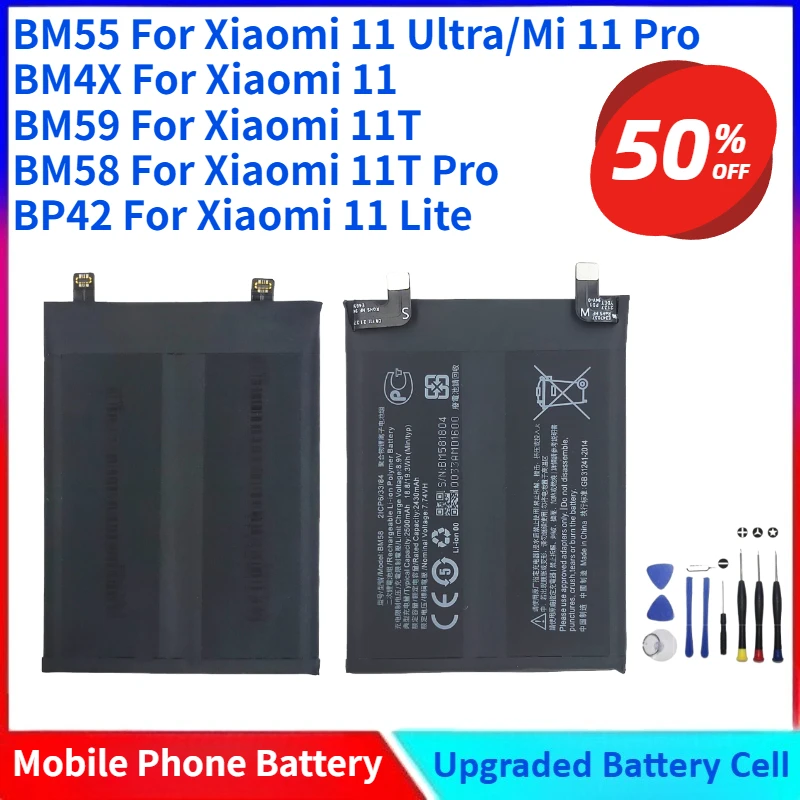 

Новый аккумулятор BM4X BM55 BM59 BM58 BP42 для Xiaomi Mi 11 11pro 11T Pro/11 Ultra Lite 11 Lite Mix 4 аккумуляторы для телефонов с бесплатными инструментами