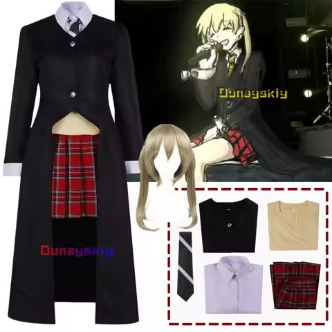 Anime Maka Albarn Cosplay Costume Women Girl Skirt Uniform Halloween Carnival Party Wig Jackets Tie White