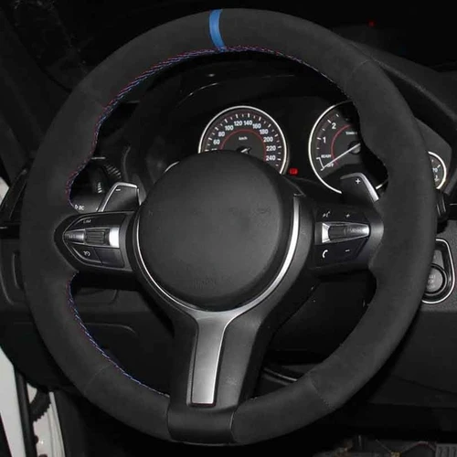 Imagen 2 del producto Protector para volante de coche, gamuza negra suave DIY para BMW (M Sport) 1 Series F20 F21 M135i M140i M235i M240i X1 F48 X2 F39 X3 F25