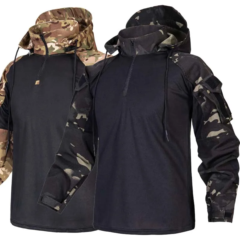 Tarnuniform Taktische Anzüge Verschleißfeste T-Shirts mit Kapuze Cargo-Hosen Herren Kampfhemden Airsoft Paintball Training Jagdbekleidung – Detail 18