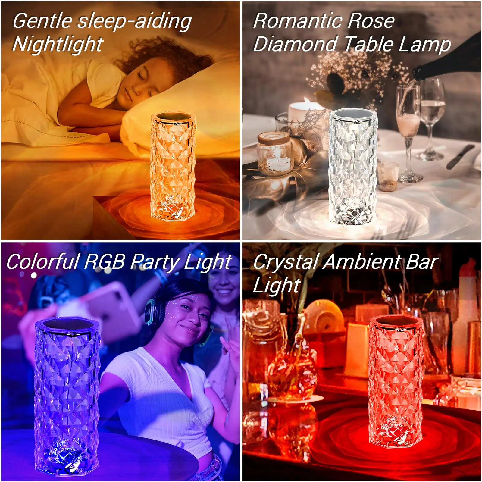 Imagem -05 - Touch Control Rose Table Lamp Led Night Light Rgb Diamond Touch Lamp For Bedroom Presente de Aniversário 16 Cores