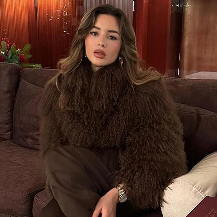 Ladies Sheep skin Jackets Real Mongolian Lamb Fur Coat Luxury Women\'s Fleece Jacket 2024 Winter New Short Natural Fur Coat