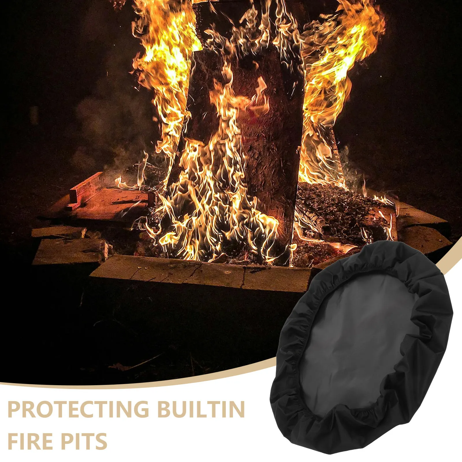 Waterproof Fire Pit Cover Round 40 Inch Heavy Duty 600D Oxford Fabric with Elastic Hem for Outdoor Patio Ground Fire Pits Rain view 4