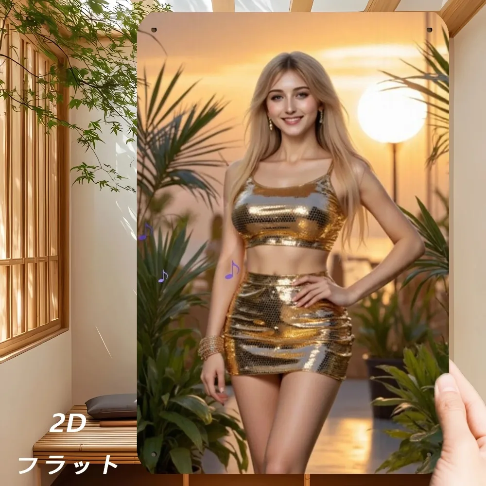 

**Art Deco 2D Flat Metal Wall Art, Elegant Ramadan Decoration 2026 & Valentine's Home Decor, 8x12 Inch Gold Sunsets Leaves Plaqu