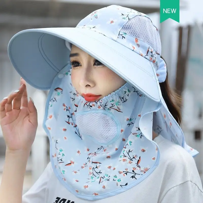 New 2024 Women's Rural Sun Protection Hat Tea Picking Farm Work Cap with Shoulder Scarf Face Mask Bug Proof Grass Hat