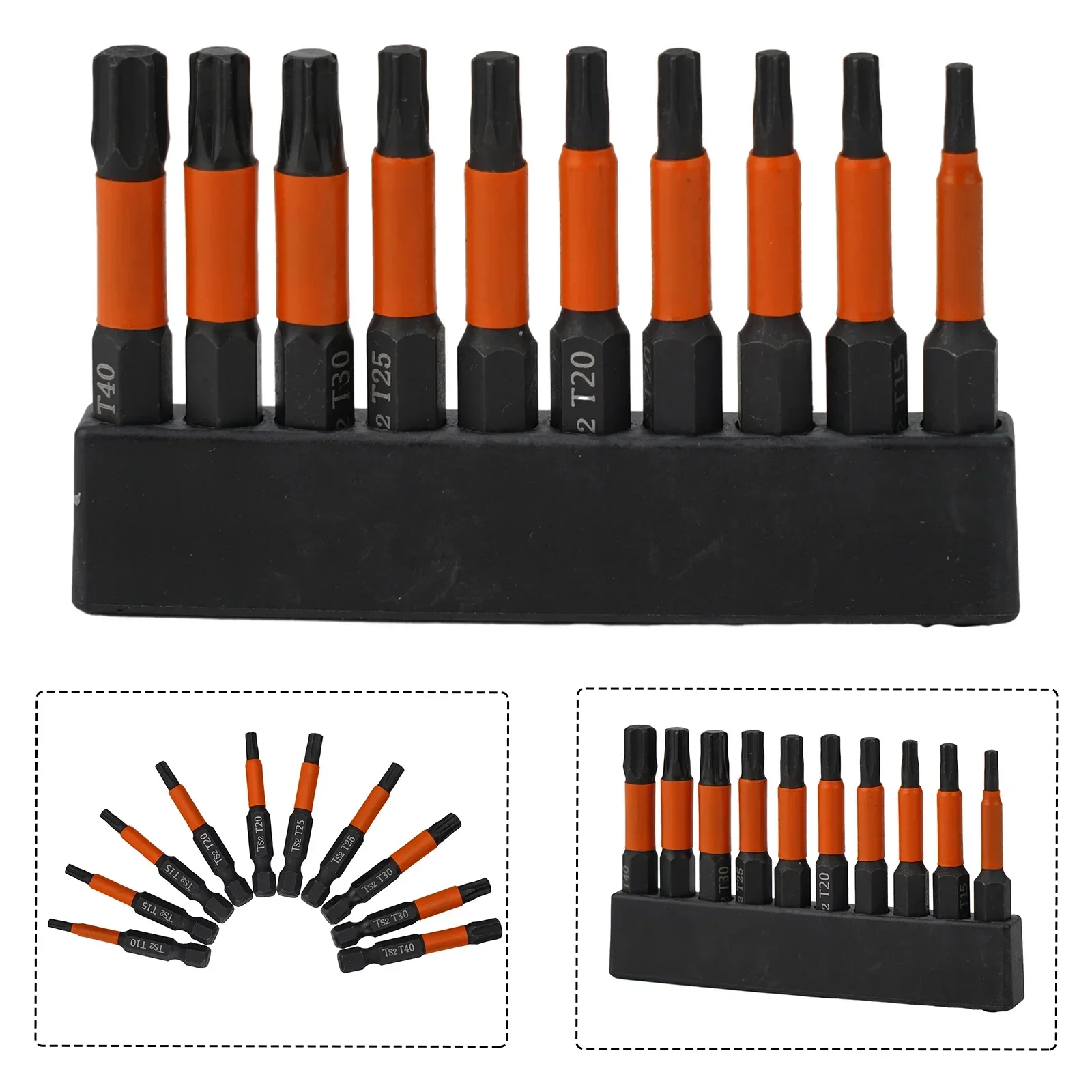 

11Pcs 50mm Torx Bit Star 1/4 Inch Hex Shank Screwdriver Bit With Magnetic T10，T15，T15，T20，T20，T25，T25，T30，T30，T40