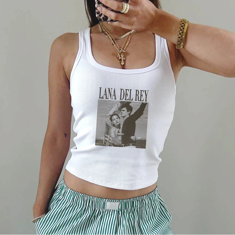 Summer Y2K Street New Casual Vest Spicy Girl Sexy Sleeveless Crop Tops Gothic Print Baby Shirt Top Female Fashion Slim TankTop